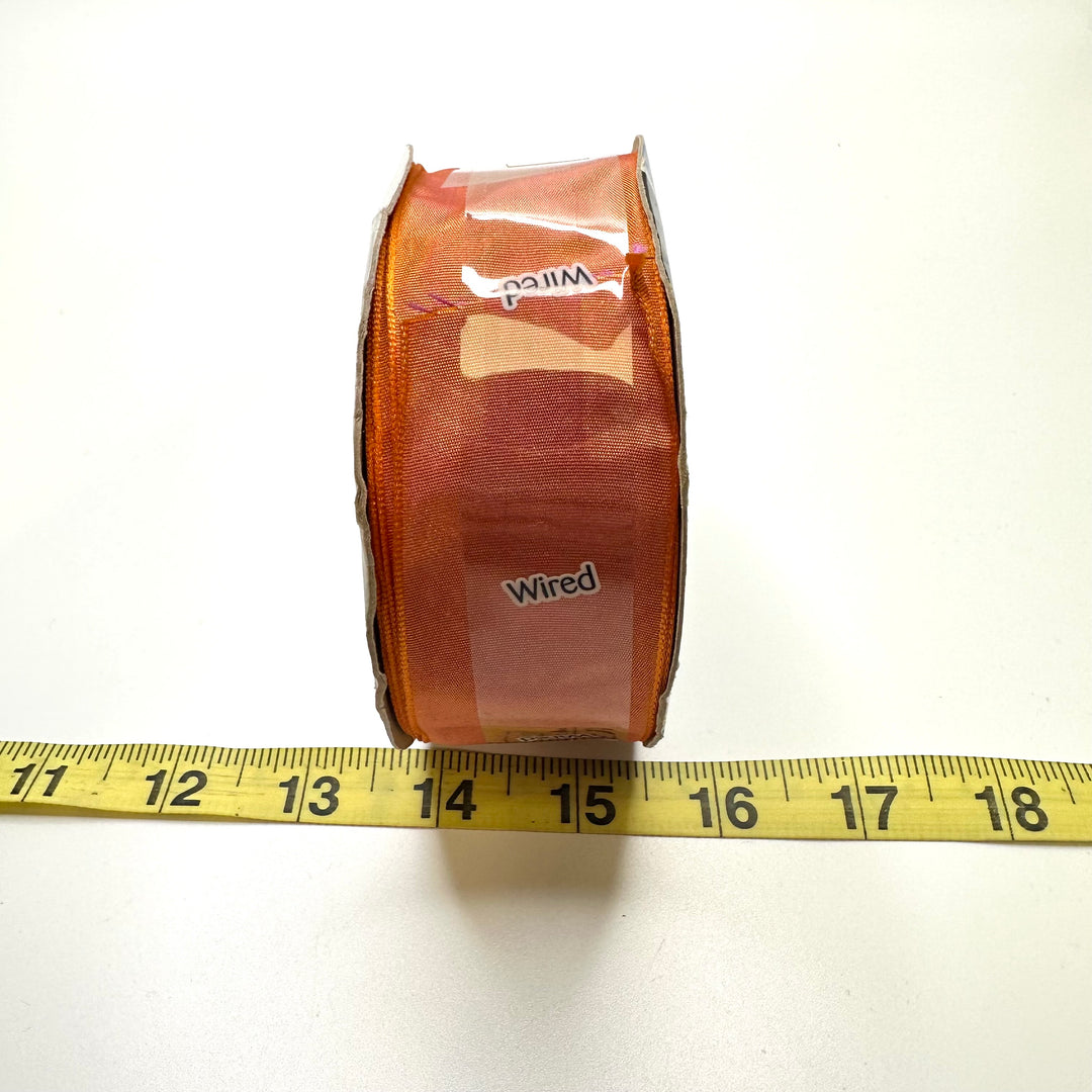 1 ½" (38mm) Wired  Ribbon Trim - Pink/Orange - Roll
