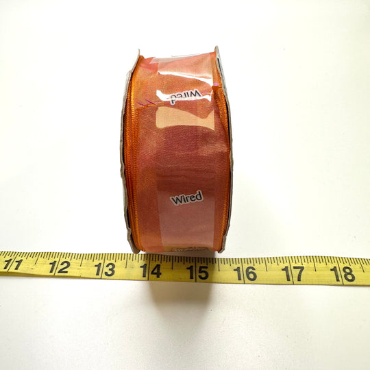 1 ½" (38mm) Wired  Ribbon Trim - Pink/Orange - Roll