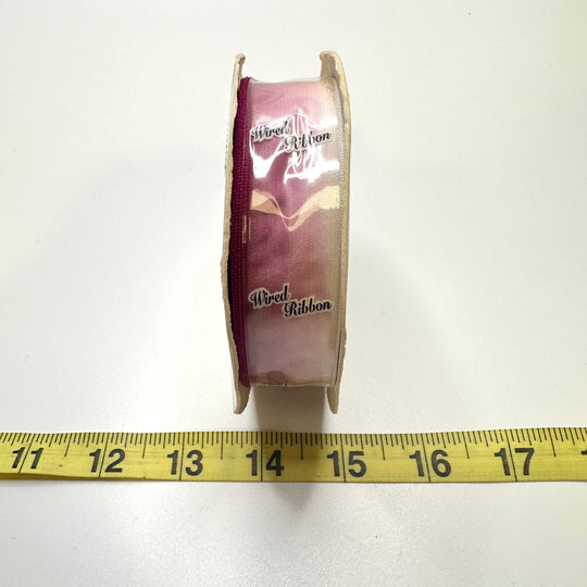 ⅞" (22mm) Wired  Ribbon Trim - White/Pink - Roll