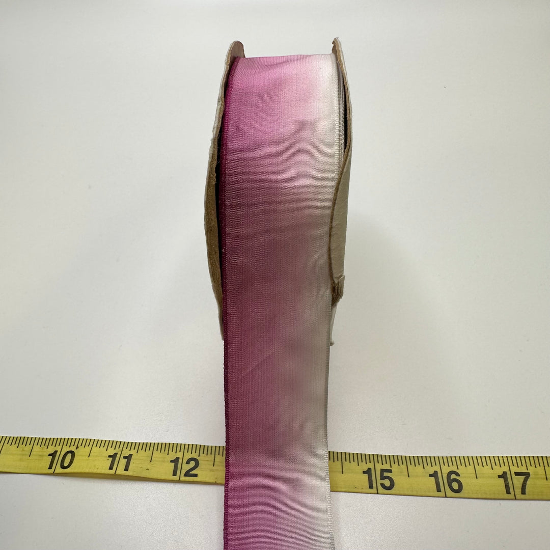 1 ½" (38mm) Wired  Ribbon Trim - Pink/White - Roll