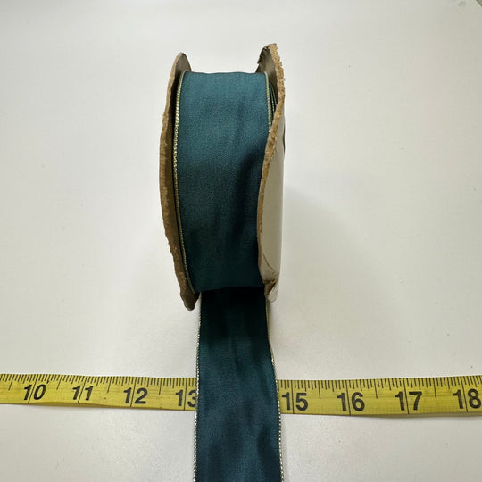 1 ½" (38mm) Wired  Ribbon Trim - Gold/Teal - Roll