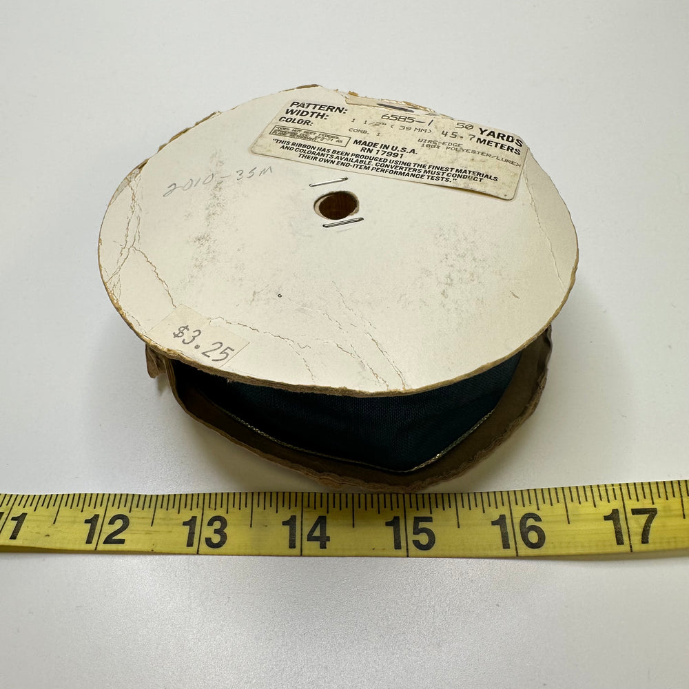1 ½" (38mm) Wired  Ribbon Trim - Gold/Teal - Roll