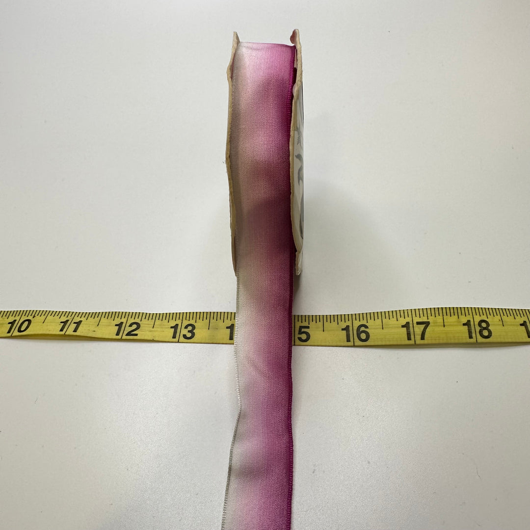 ⅞" (22mm) Wired  Ribbon Trim - White/Pink - Roll