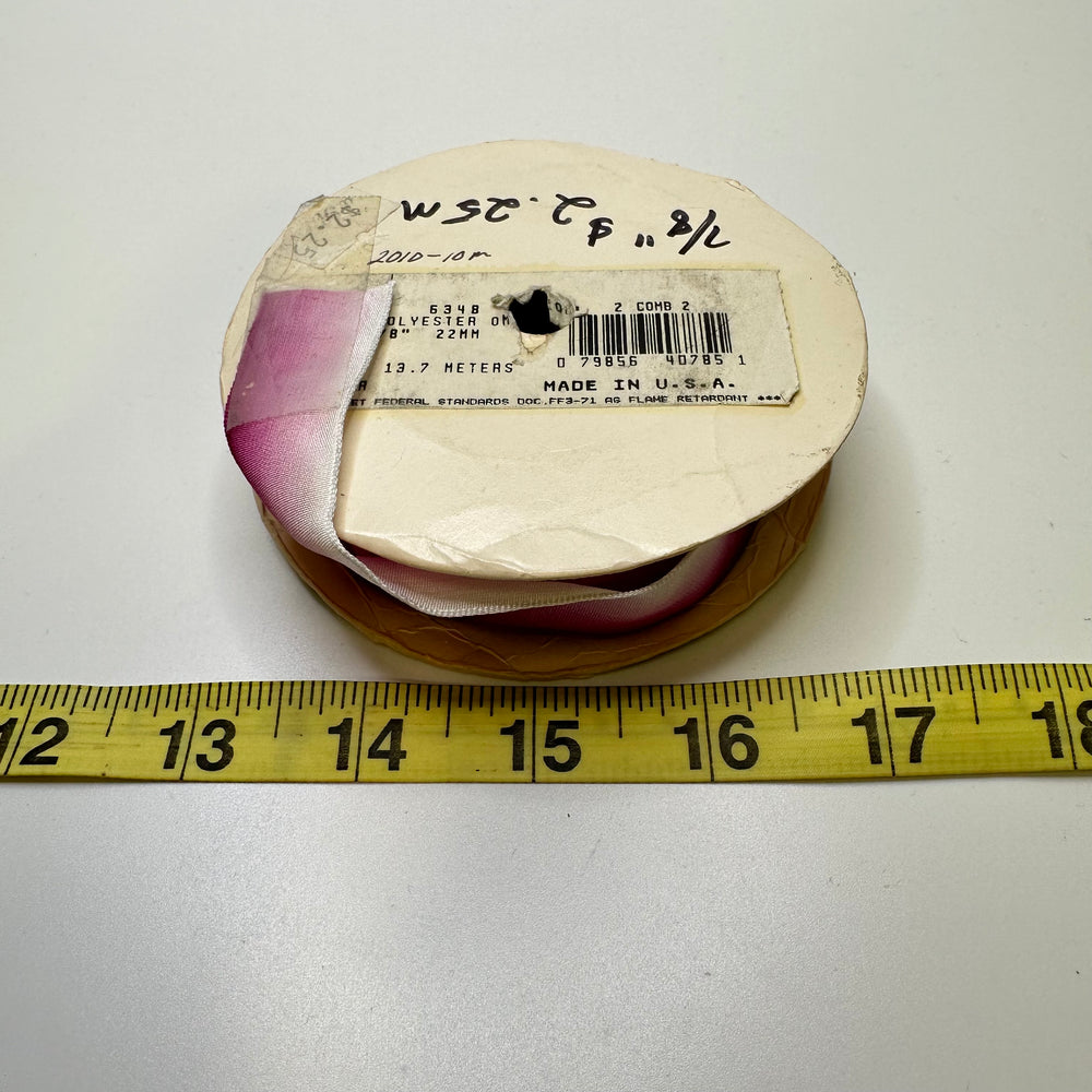 ⅞" (22mm) Wired  Ribbon Trim - White/Pink - Roll