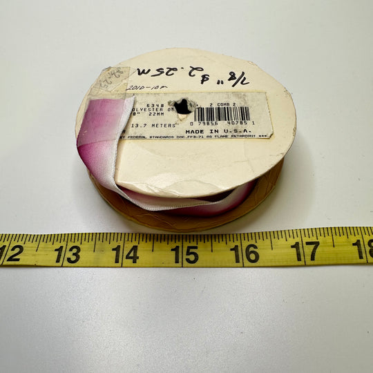 ⅞" (22mm) Wired  Ribbon Trim - White/Pink - Roll