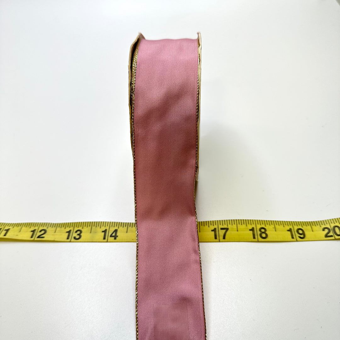 1 ½" (38mm) Wired  Ribbon Trim - Pink/Gold - Roll