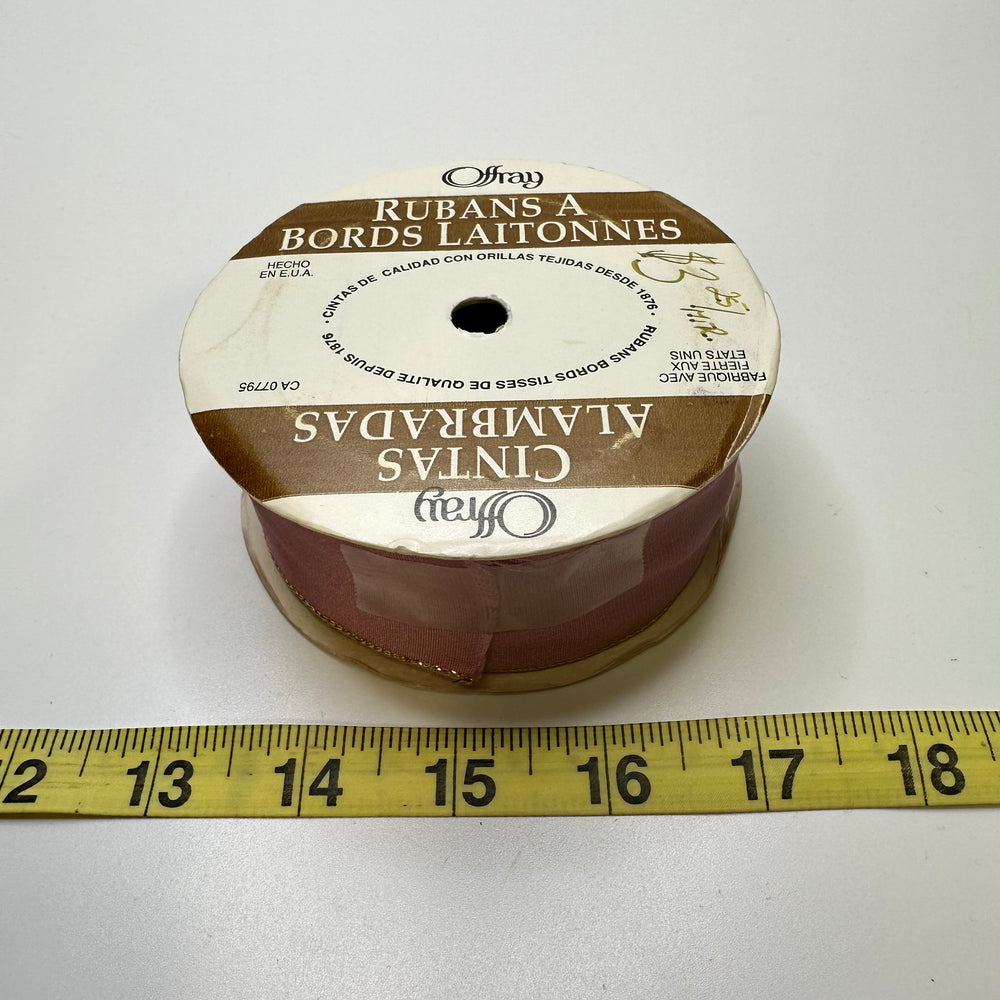 1 ½" (38mm) Wired  Ribbon Trim - Pink/Gold - Roll