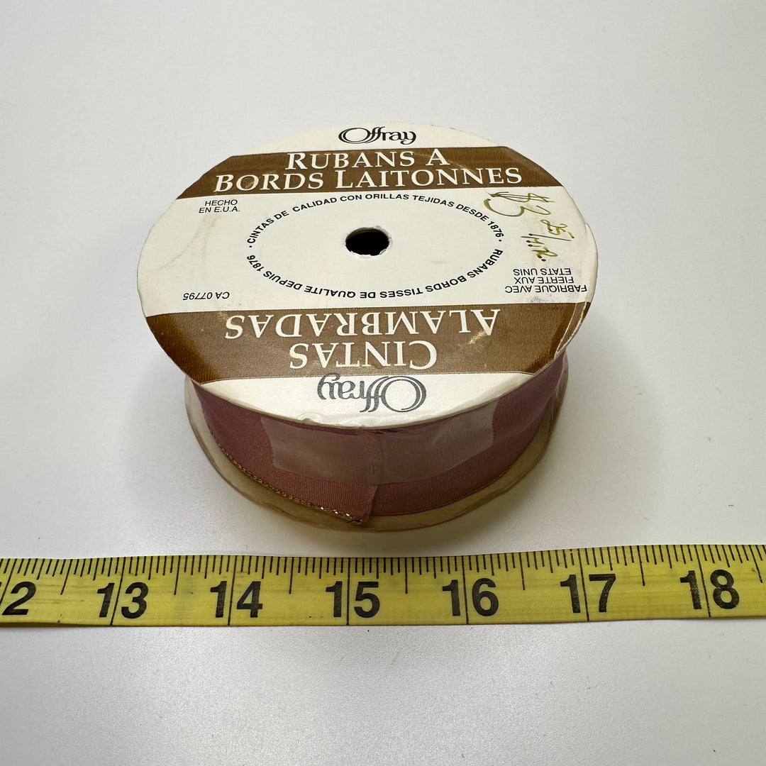 1 ½" (38mm) Wired  Ribbon Trim - Pink/Gold - Roll