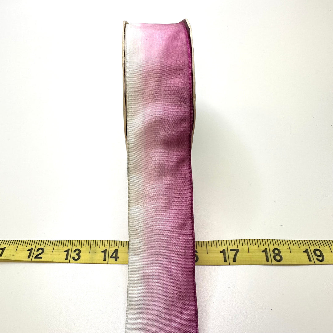 1 ½" (38mm) Wired  Ribbon Trim - White/Pink - Roll
