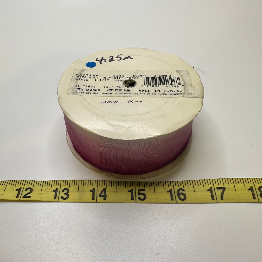 1 ½" (38mm) Wired  Ribbon Trim - White/Pink - Roll