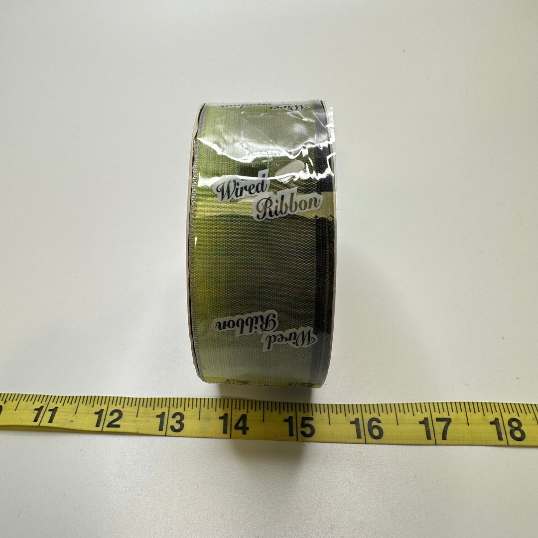 1 ½" (38mm) Wired  Ribbon Trim - Green - Roll