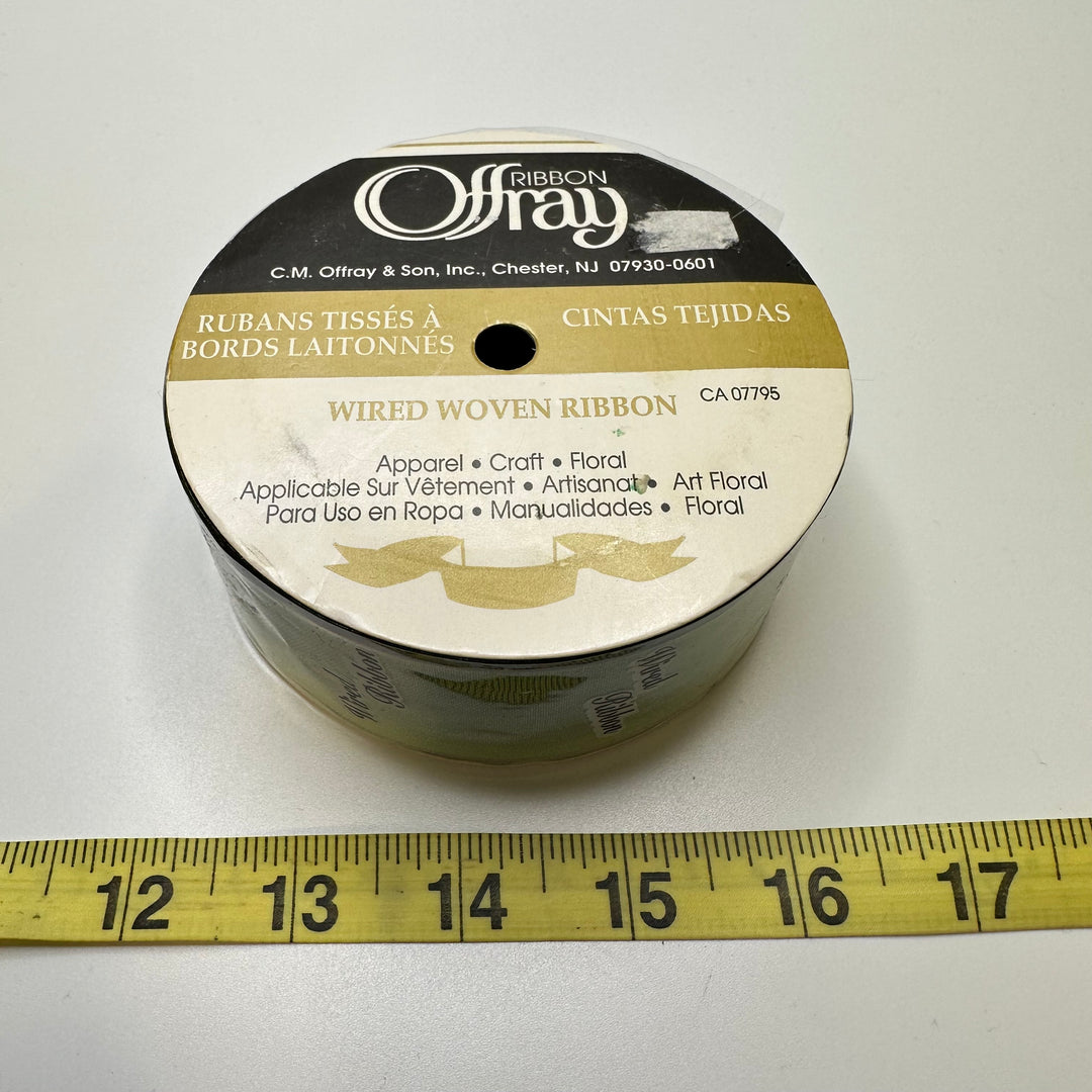 1 ½" (38mm) Wired  Ribbon Trim - Green - Roll