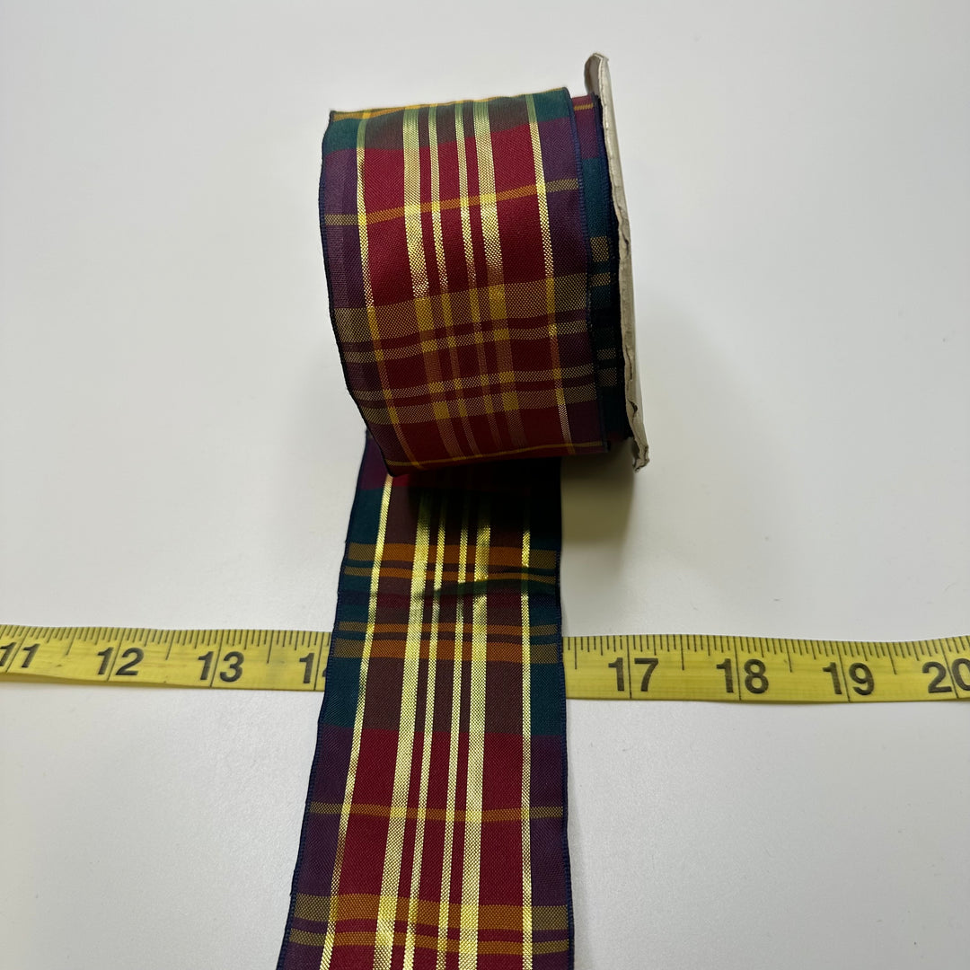 2 ¼" (57mm) Wired  Ribbon Trim - Gold Multi - Roll