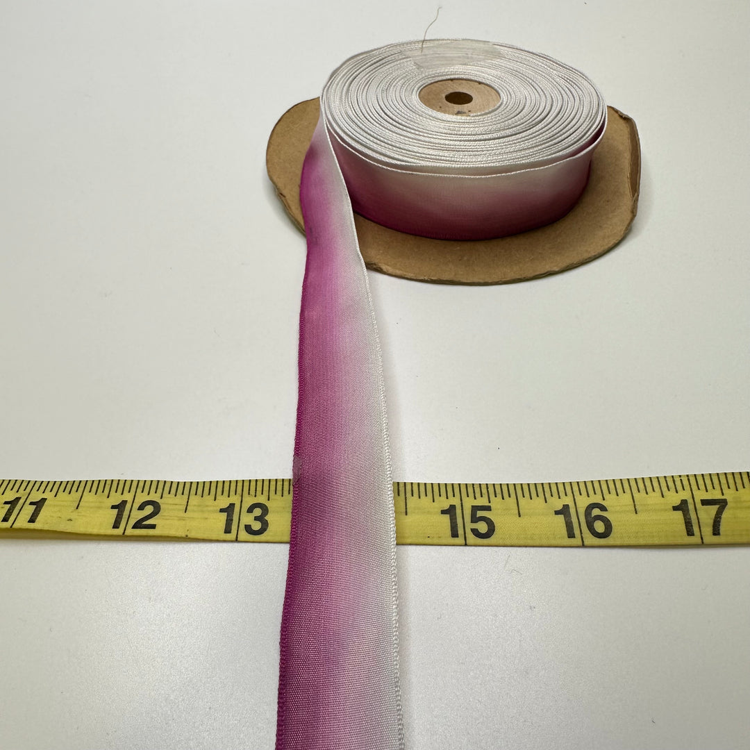 1" (25mm) Wired  Ribbon Trim - Pink/White - Roll