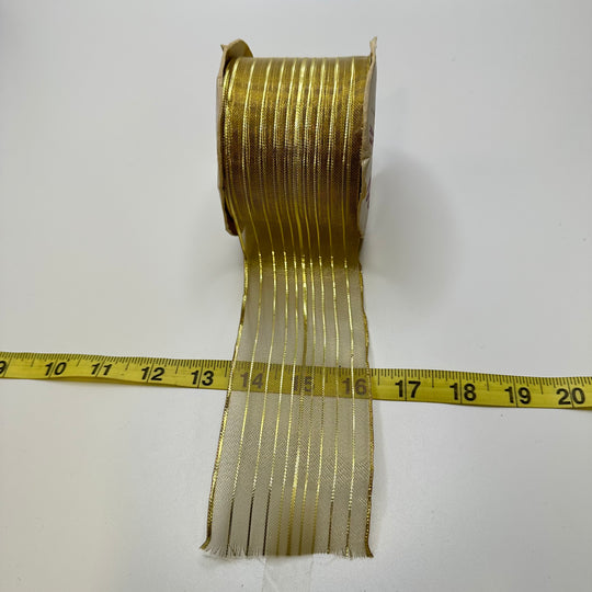 2 ⅔" (69mm) Wired  Ribbon Trim - Gold - Roll