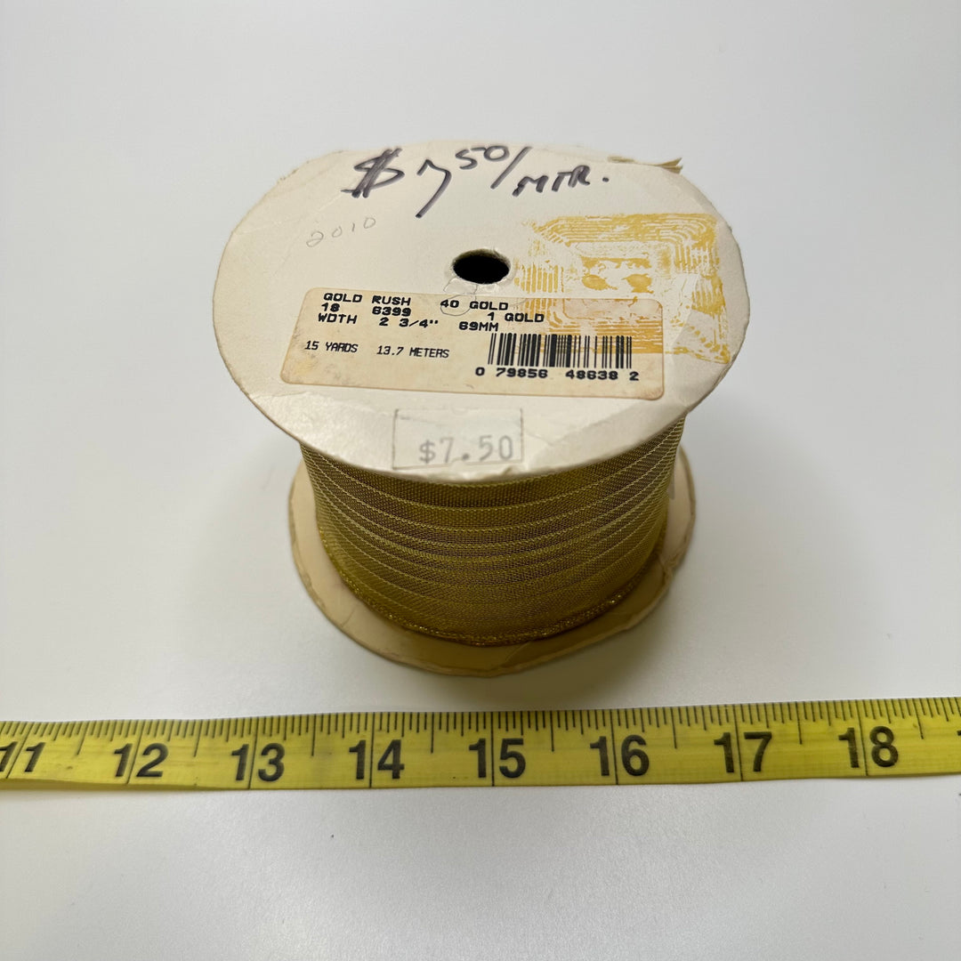 2 ⅔" (69mm) Wired  Ribbon Trim - Gold - Roll
