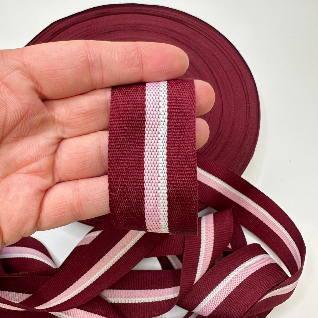 1 ¼" (32mm)   Webbing Trim - Burgundy/Pink - 4M Bundle