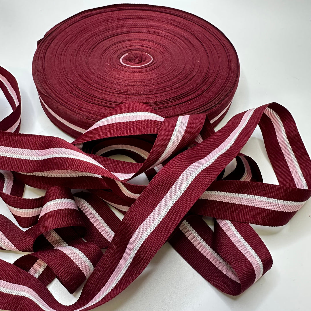 1 ¼" (32mm)   Webbing Trim - Burgundy/Pink - Roll