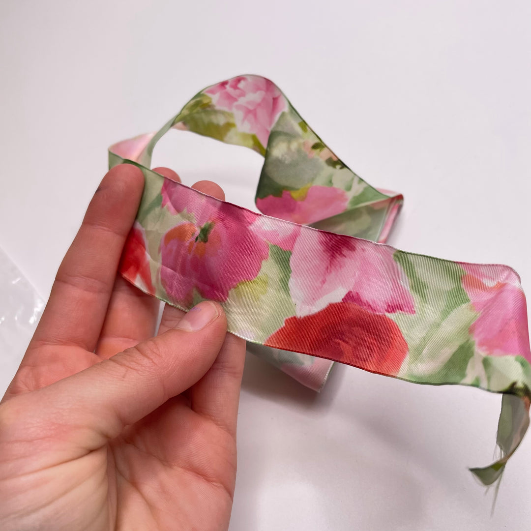 1 ½" (38mm)   Ribbon Trim - Pink/Green - 1.6M Bundle
