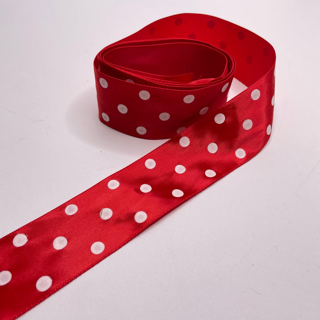 1 ½" (38mm)  Satin Ribbon Trim - Red/White - 1.85M Bundle
