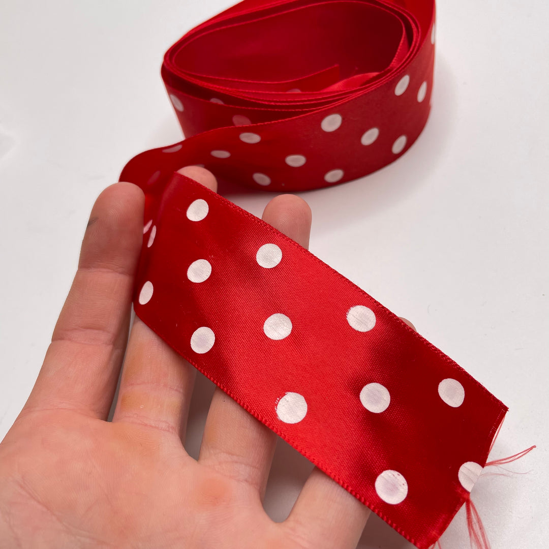 1 ½" (38mm)  Satin Ribbon Trim - Red/White - 1.85M Bundle