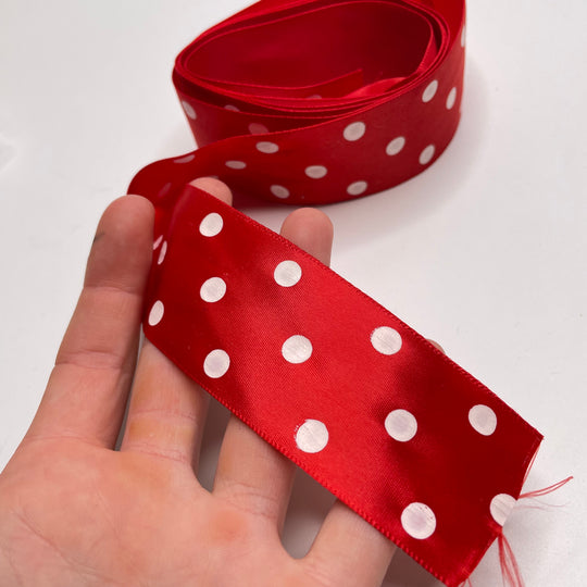 1 ½" (38mm)  Satin Ribbon Trim - Red/White - 1.85M Bundle