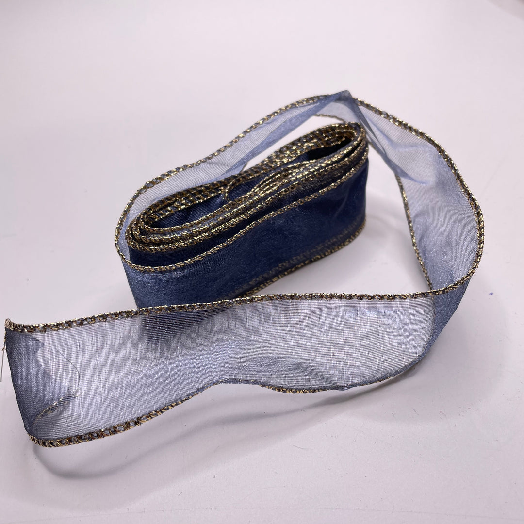 1 ¼" (32mm) Wire  Ribbon Trim - Blue/Gold - 2.6M Bundle