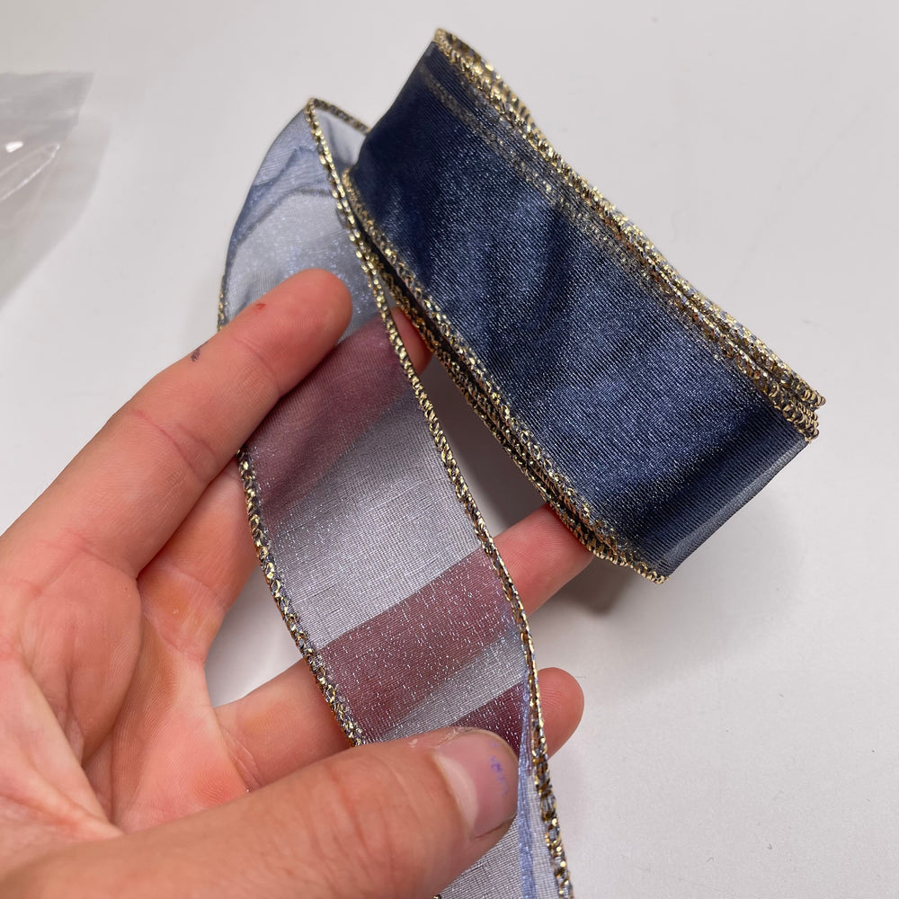1 ¼" (32mm) Wire  Ribbon Trim - Blue/Gold - 2.6M Bundle
