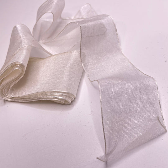 1 ½" (38mm) Chiffon  Ribbon Trim - White - 2.4M Bundle