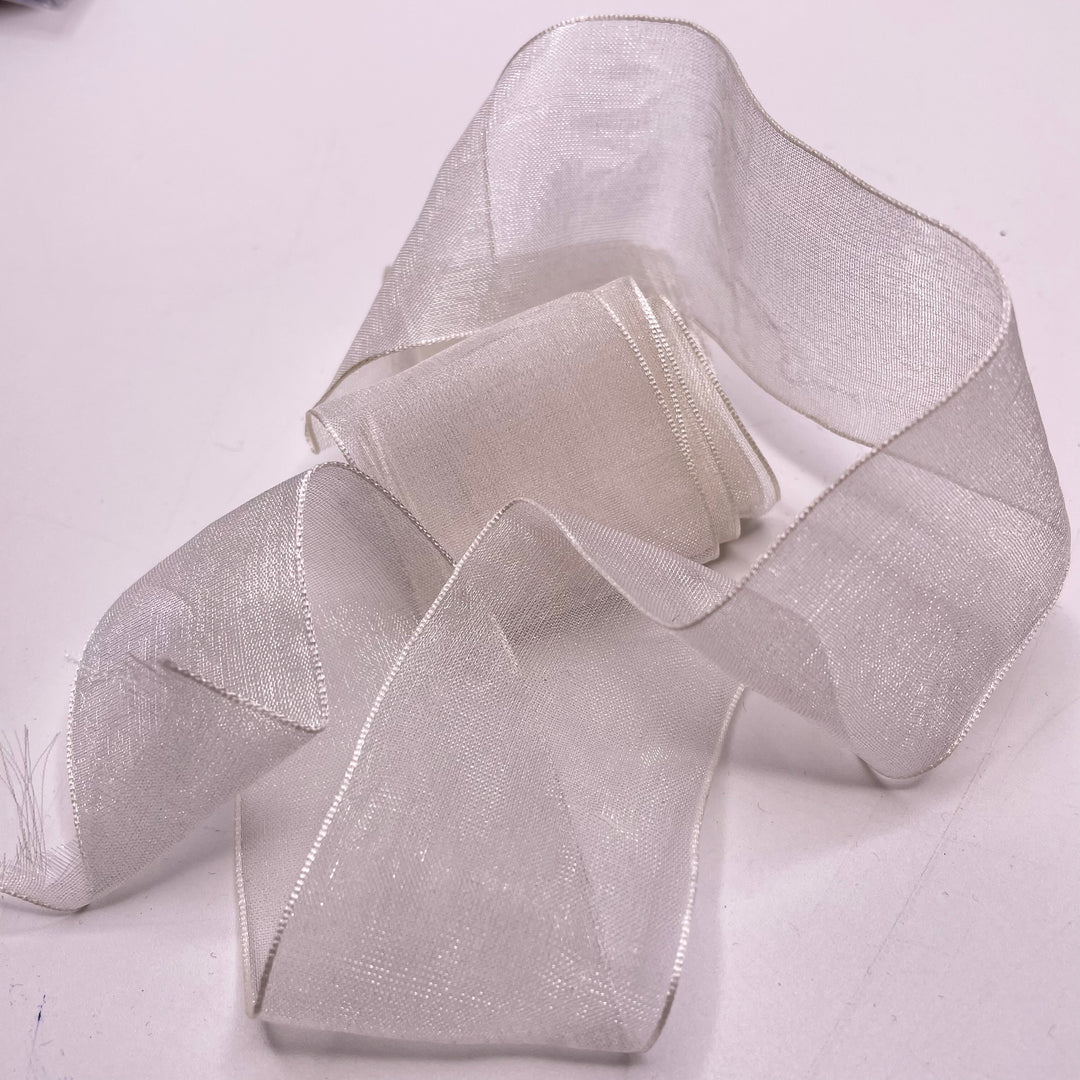 1 ½" (38mm) Chiffon  Ribbon Trim - White - 2.4M Bundle