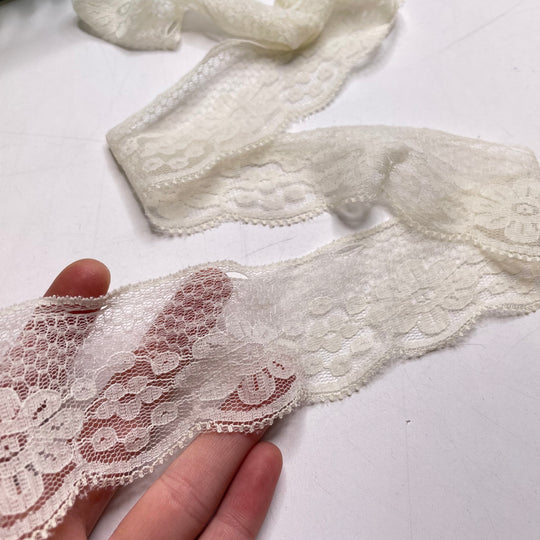 2" (51mm) Stretchy/Slight Scalloped  Lace Trim - Cream - 1M
