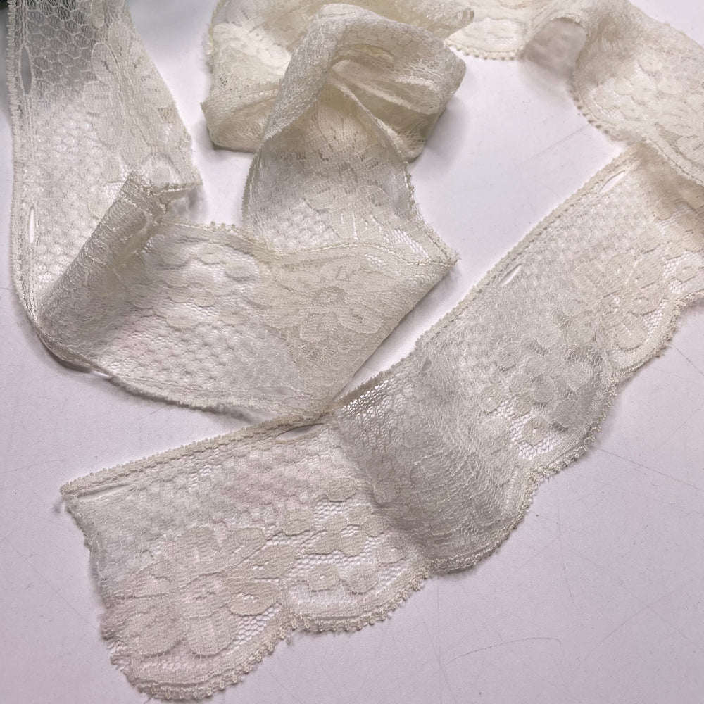 2" (51mm) Stretchy/Slight Scalloped  Lace Trim - Cream - 1M