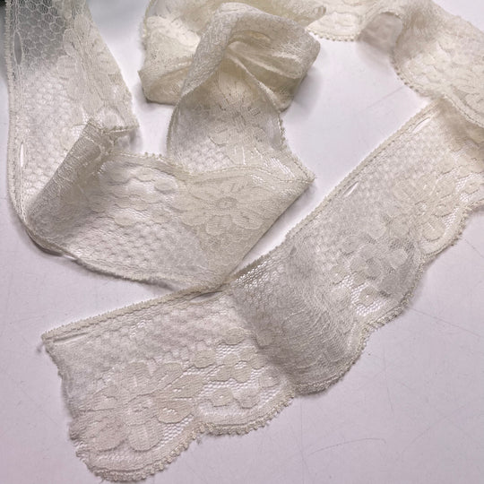 2" (51mm) Stretchy/Slight Scalloped  Lace Trim - Cream - 1M