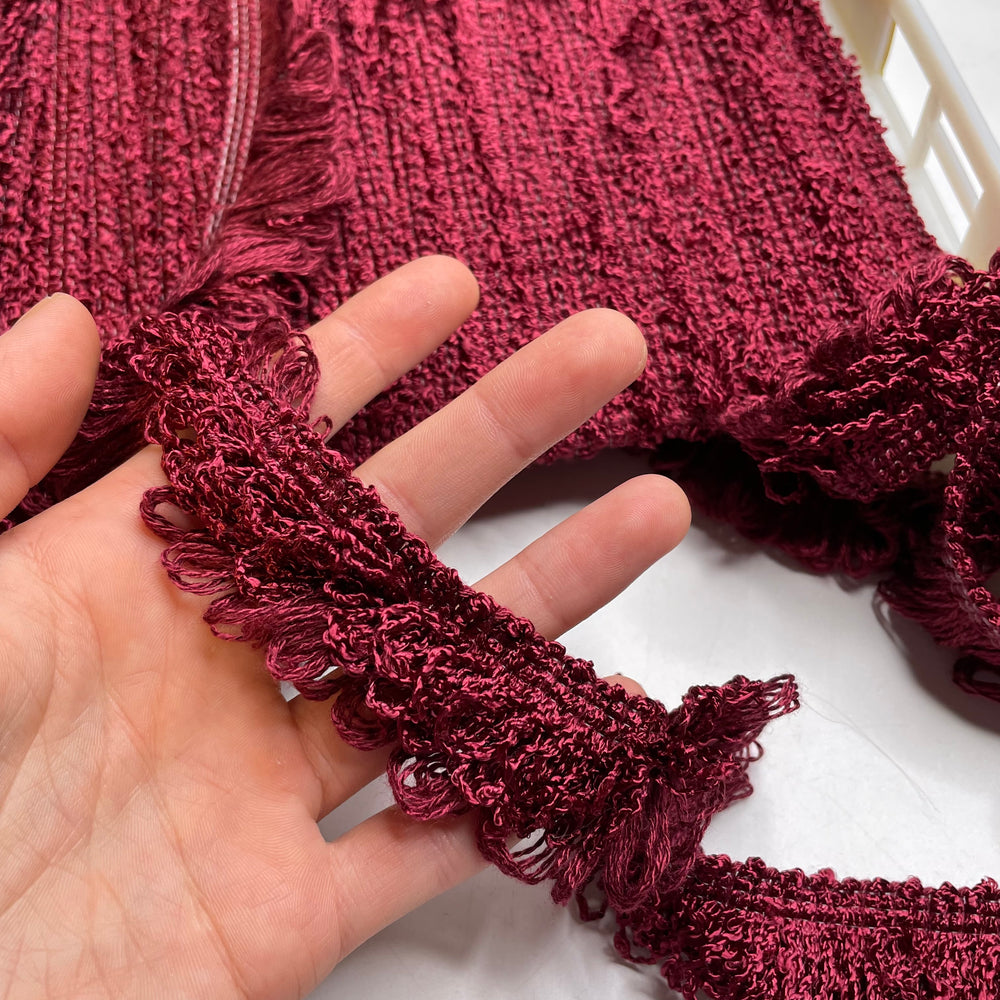 1 ¼" (32mm)  Fringe  Tape Trim - Burgundy - 1M