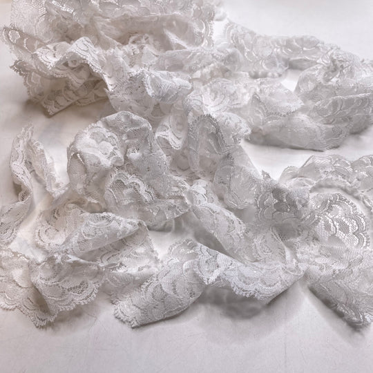 1 ¼" (32mm)  Ruffled  Lace Trim - White - 4M Bundle
