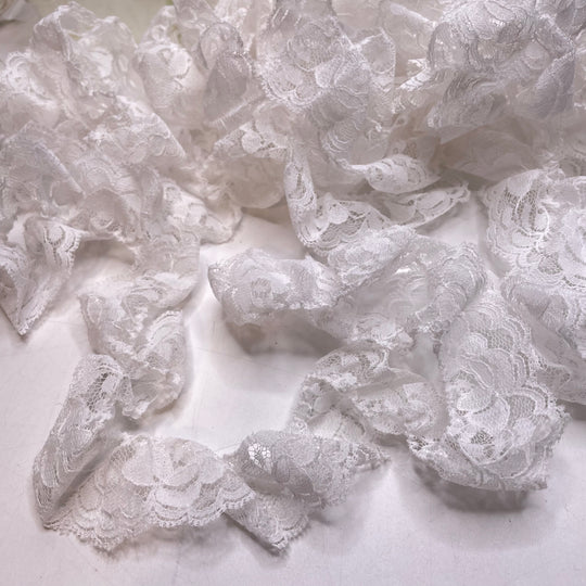 1 ½" (38mm)  Ruffled  Lace Trim - White - 5M Bundle