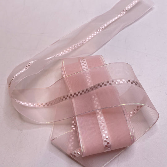 1 ½" (38mm)   Ribbon Trim - Light Pink/Silver - 2M Bundle