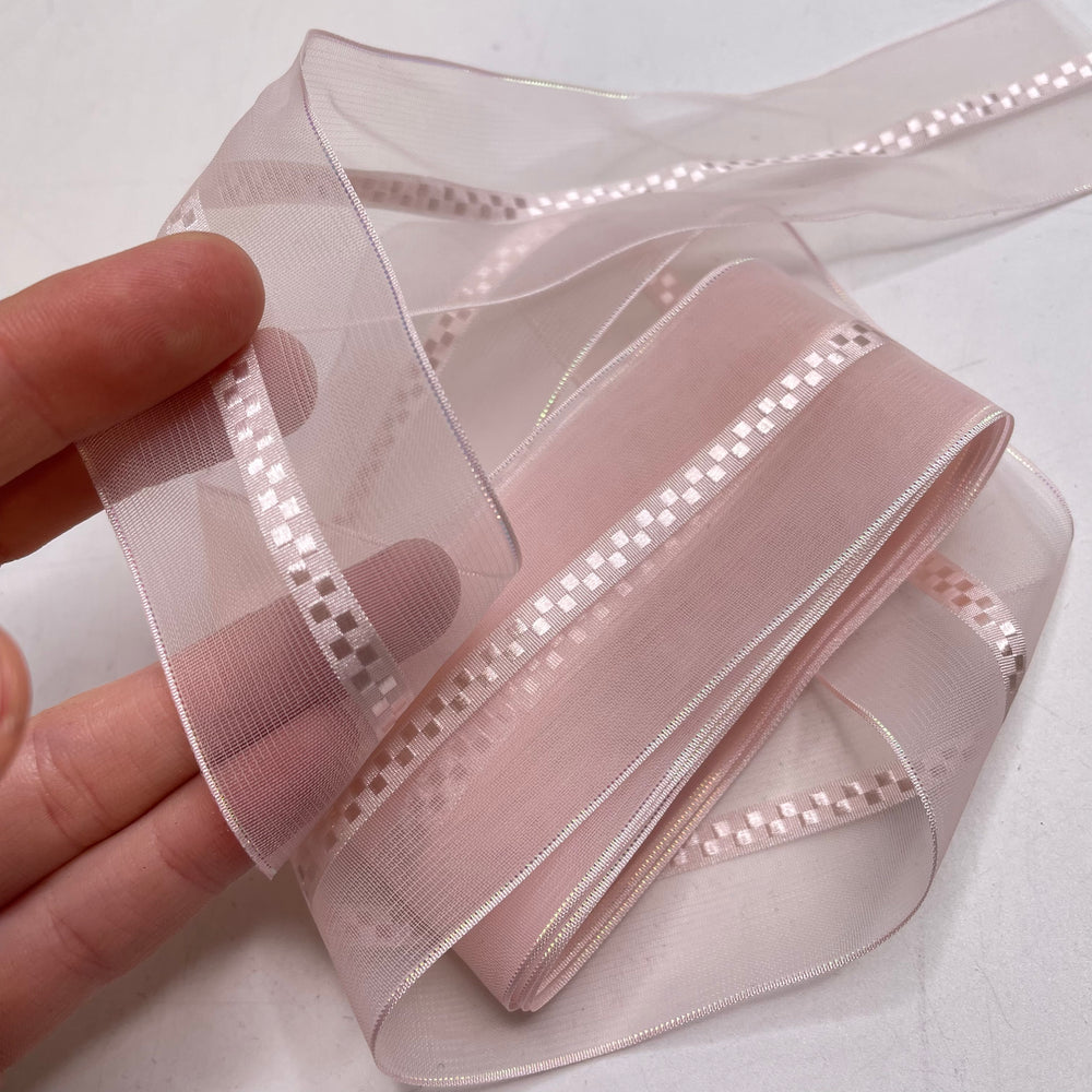 1 ½" (38mm)   Ribbon Trim - Light Pink/Silver - 2M Bundle