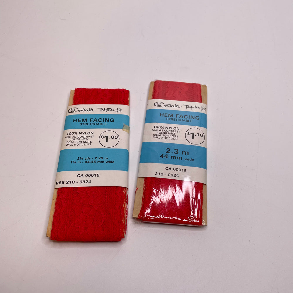 1 ⅔" (44mm) Stretchy  Lace Trim - Red - 2 Pack