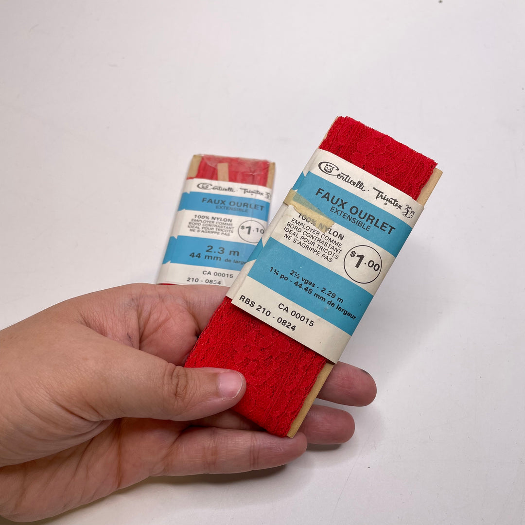1 ⅔" (44mm) Stretchy  Lace Trim - Red - 2 Pack
