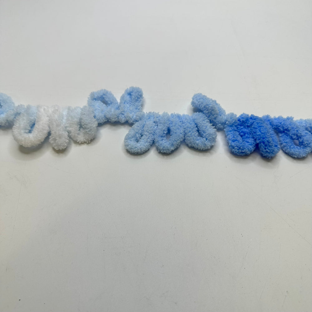 1 ½" (38mm)   Plush Yarn Trim - Light Blue/White - 1M