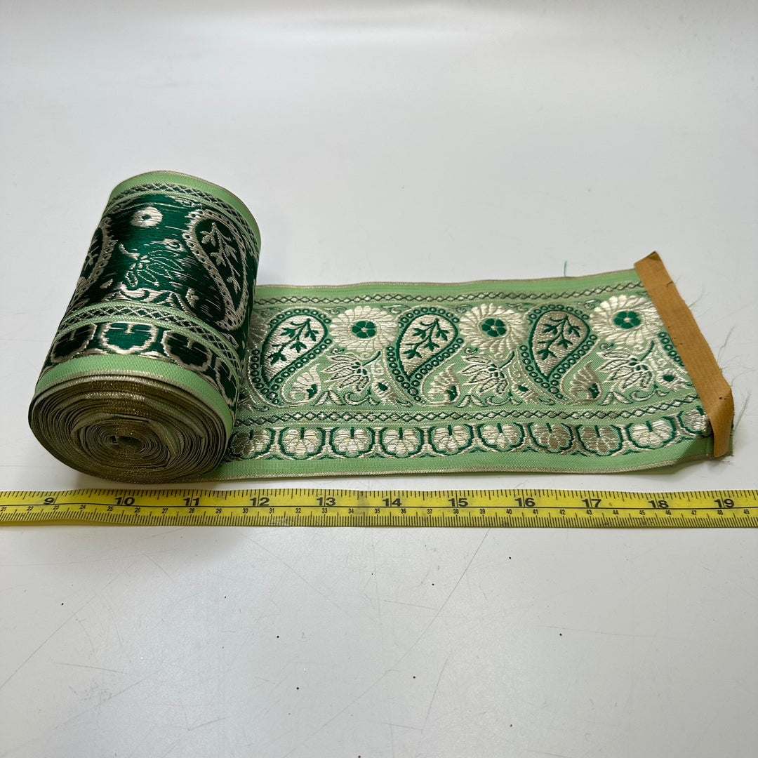4" (102mm) Vintage  Tape Trim - Green/Silver - 1M