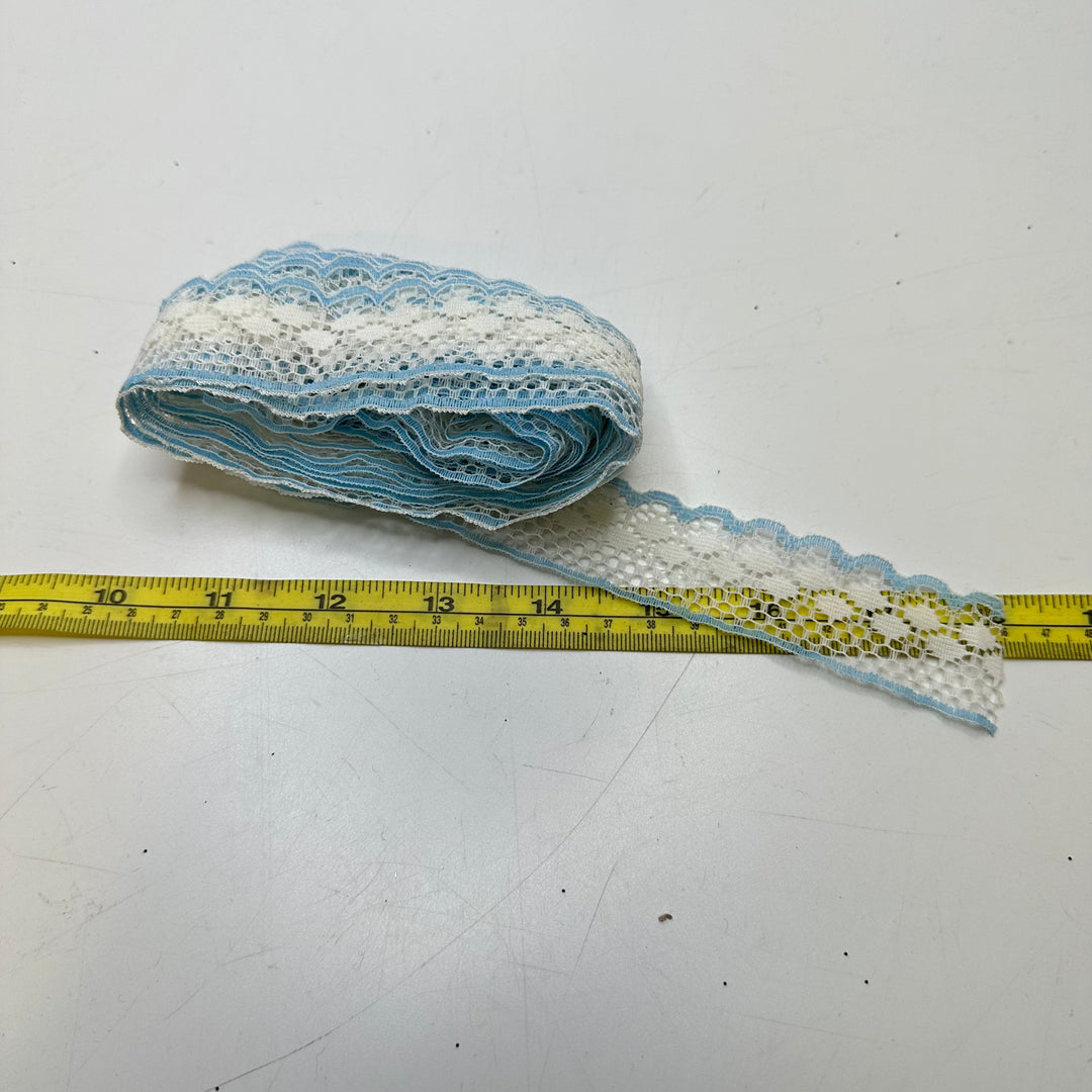 1 ¼" (32mm)  Scalloped  Lace Trim - Light White/Blue - 5.25M Bundle