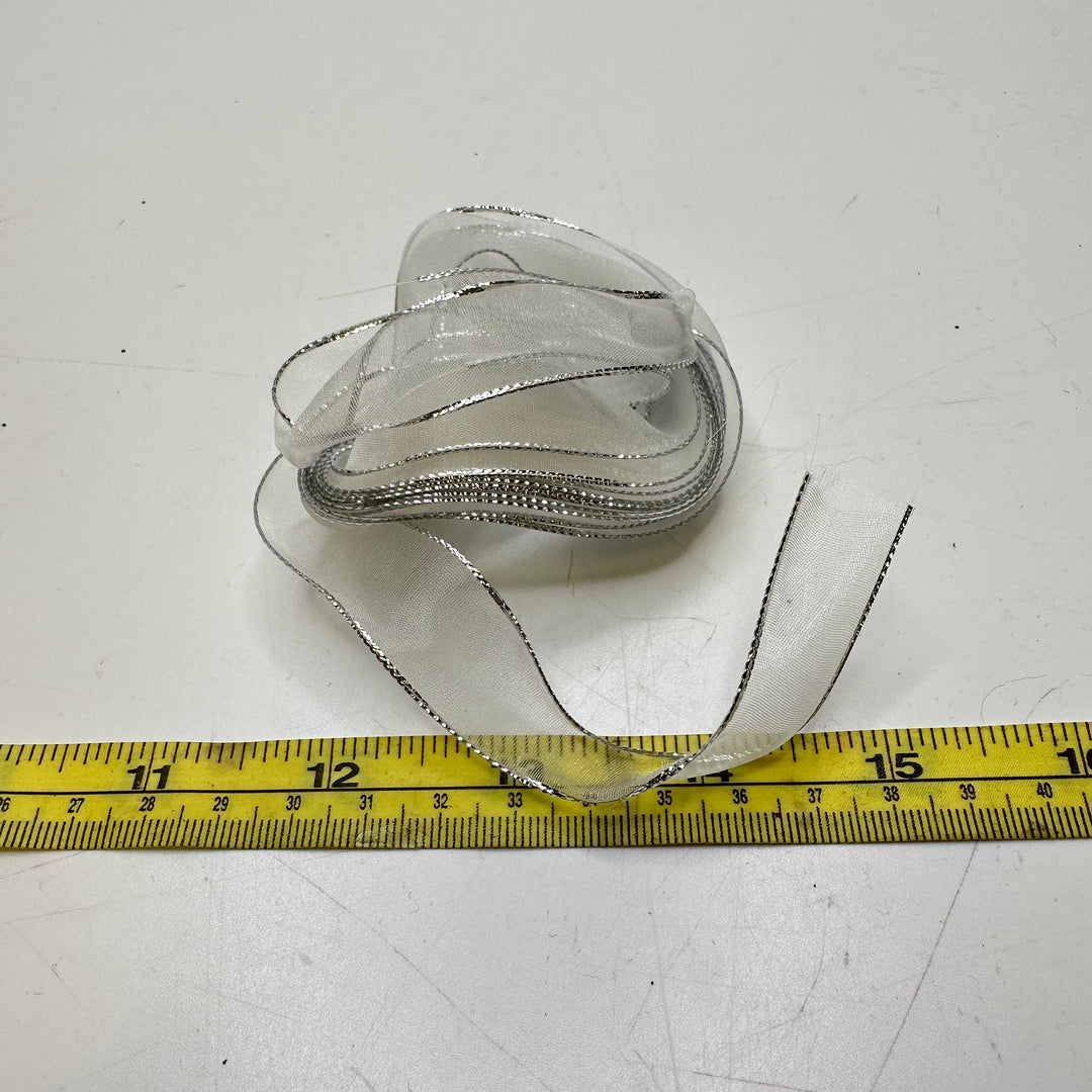 ⅝" (16mm) Wire  Ribbon Trim - White/Silver - 2.7M Bundle