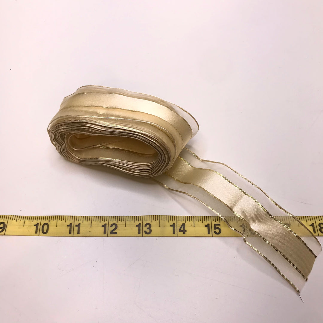 1 ½" (38mm)   Ribbon Trim - Light Cream/Gold - 8.7M Bundle