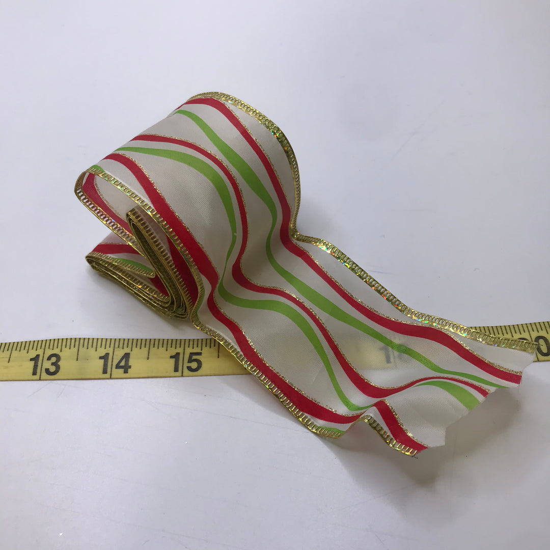 2 ⅓" (60mm) Wired  Ribbon Trim - White Multi - 2.1M Bundle