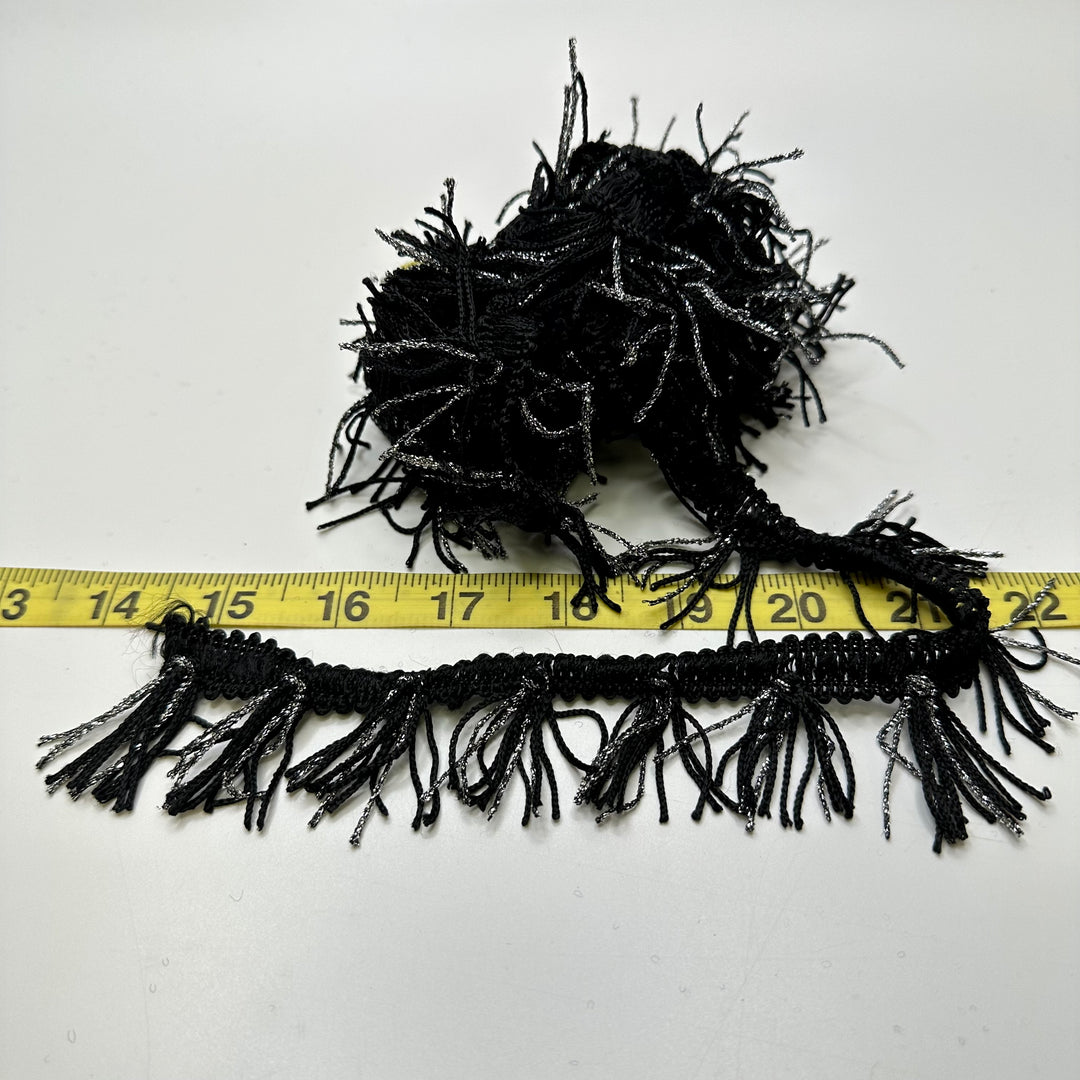 1 ½" (38mm)  Tassel Braided Tape Trim - Black/Silver - 3.3M Bundle