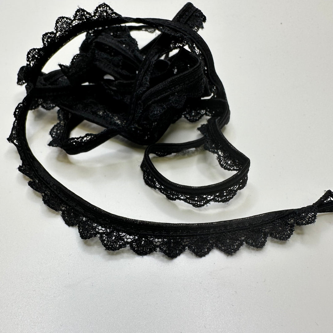 ¾" (19mm) Piped Scalloped  Lace Trim - Black - 2M Bundle