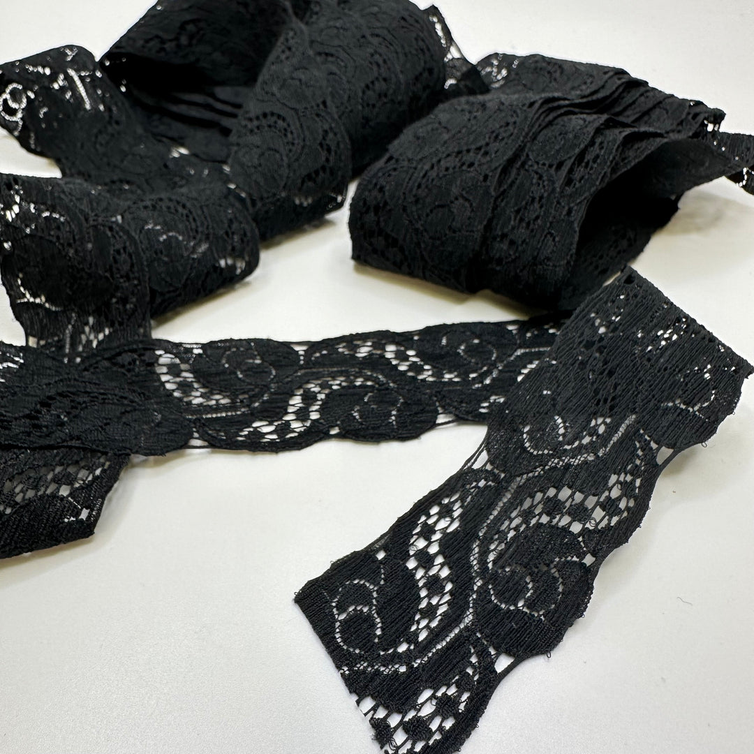 1 ½" (38mm)  Scalloped  Lace Trim - Black - 6M Bundle