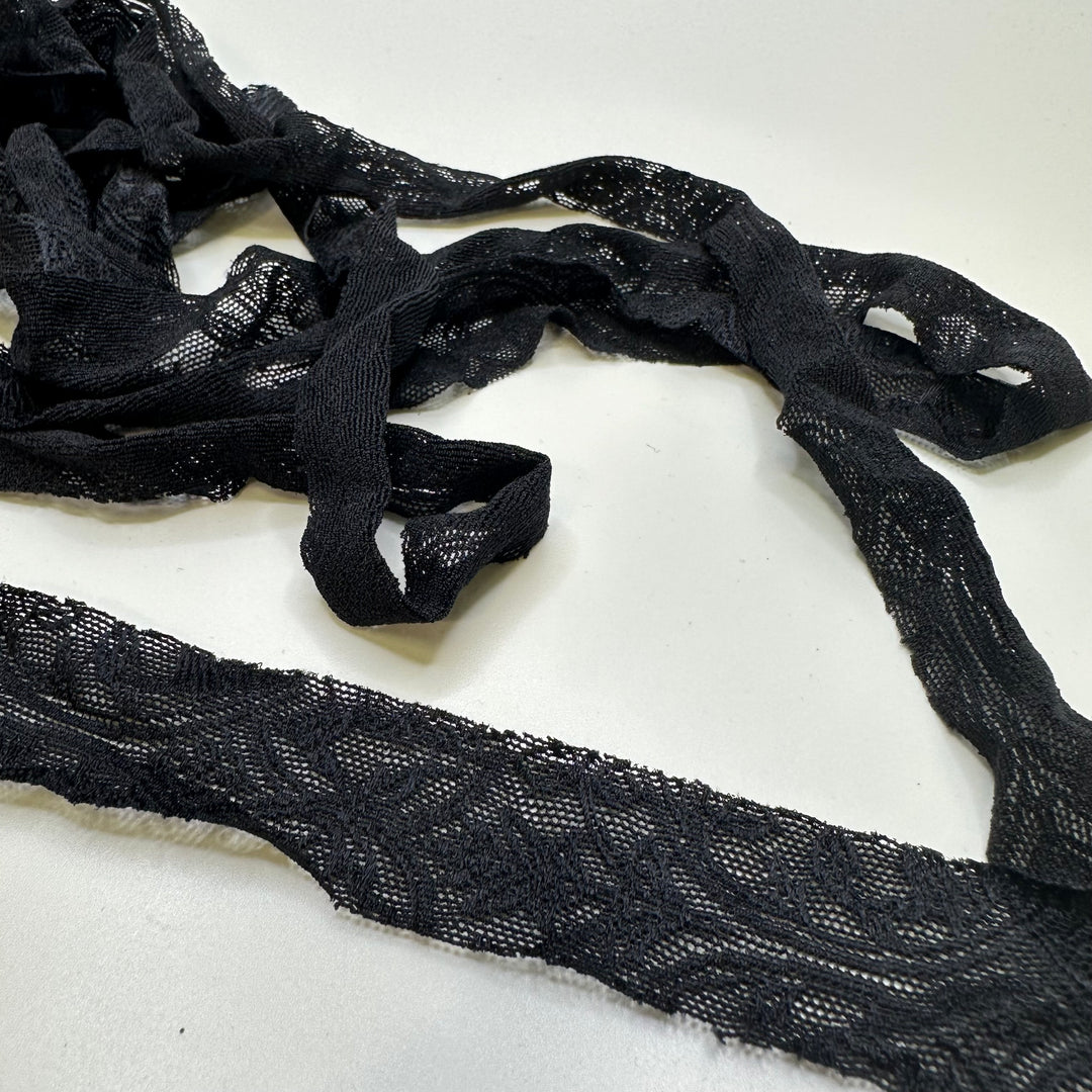 1" (25mm) Stretchy Mesh Lace Trim - Black - 3.8M Bundle